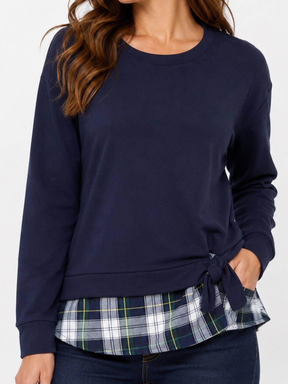 Izod Sweatshirt Womens Size Small Blue Plaid Tie Front Casual Oversized